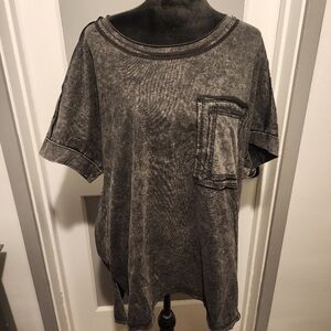 Gray Acid Wash T-Shirt with Pocket